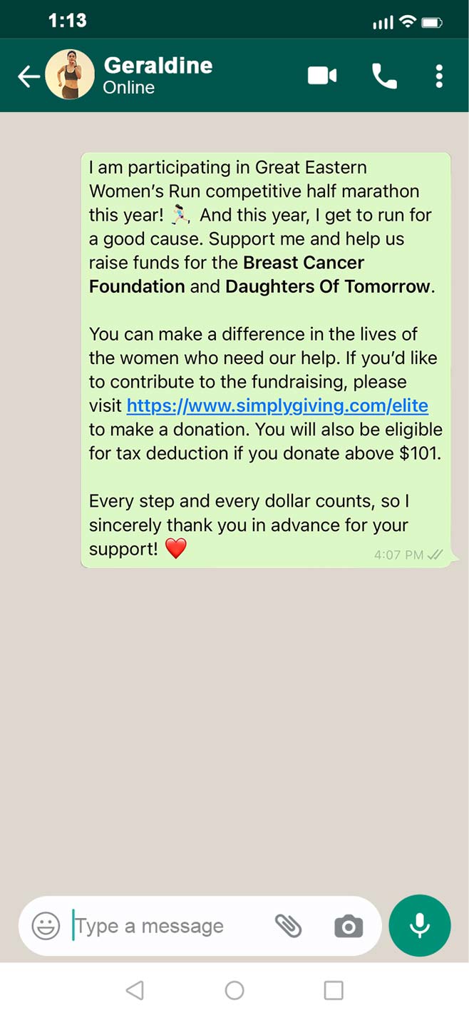 Great Eastern Cares Fundraising Whatsapp